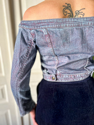 Jeansowa krótka kurtka vintage off-shoulders odkryte ramiona Y2K Just Cavalli | 36 38