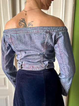 Jeansowa krótka kurtka vintage off-shoulders odkryte ramiona Y2K Just Cavalli | 36 38