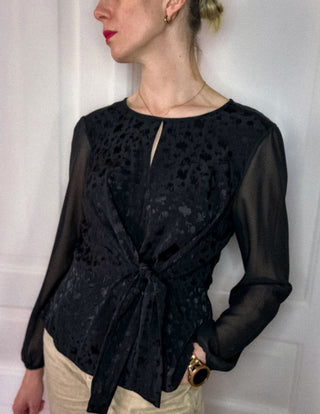 Czarna elegancka wiązana bluzka z wiskozy Oasis | 38 40