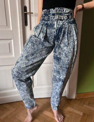 Jeansy dekatyzowane marmurkowe acid wash 80s wysoki stan balloon Code Zero | 34 36