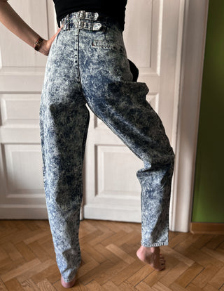 Jeansy dekatyzowane marmurkowe acid wash 80s wysoki stan balloon Code Zero | 34 36