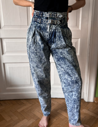 Jeansy dekatyzowane marmurkowe acid wash 80s wysoki stan balloon Code Zero | 34 36
