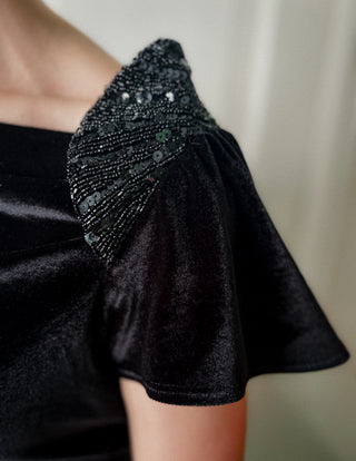 Czarna wieczorowa welurowa bluzka w stylu art deco Edina Ronay | 36 38