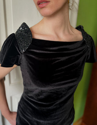 Czarna wieczorowa welurowa bluzka w stylu art deco Edina Ronay | 36 38