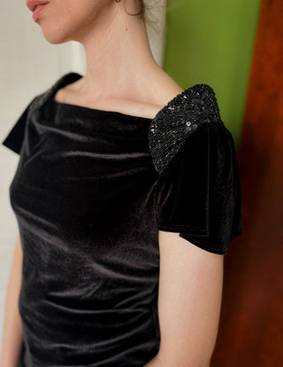 Czarna wieczorowa welurowa bluzka w stylu art deco Edina Ronay | 36 38