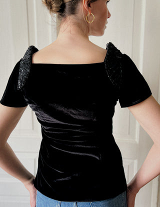 Czarna wieczorowa welurowa bluzka w stylu art deco Edina Ronay | 36 38