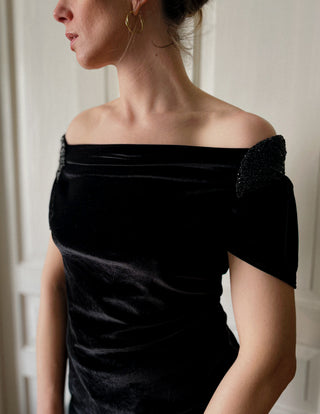 Czarna wieczorowa welurowa bluzka w stylu art deco Edina Ronay | 36 38