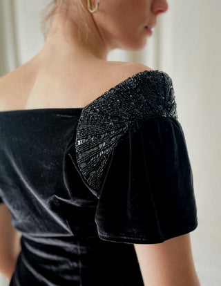 Czarna wieczorowa welurowa bluzka w stylu art deco Edina Ronay | 36 38