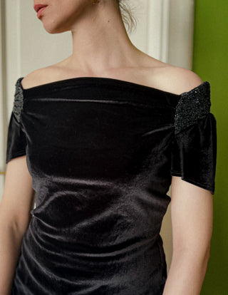 Czarna wieczorowa welurowa bluzka w stylu art deco Edina Ronay | 36 38