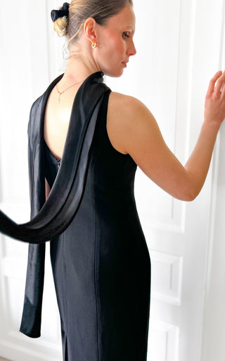 Czarna suknia wieczorowa midi black tie z szalem Precis Petite | 38 40