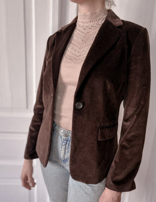 Brązowa czekoladowa aksamitna marynarka slim fit Banana Republic | 36 38