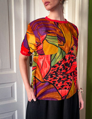 Kolorowa bluzka t-shirt bawełna egzotyczny motyw oversize Pia Rucci | 40 42+