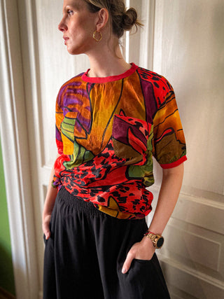 Kolorowa bluzka t-shirt bawełna egzotyczny motyw oversize Pia Rucci | 40 42+