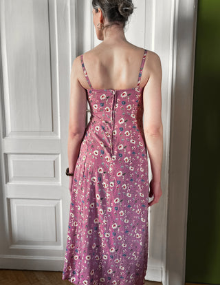 Fioletowa jagodowa sukienka z wiskozy w kwiaty maxi na ramiączkach 90s Natural Style | 36 38