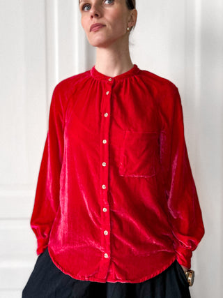 Czerwona karminowa welurowa koszula Pilcro Anthropologie | 38 40