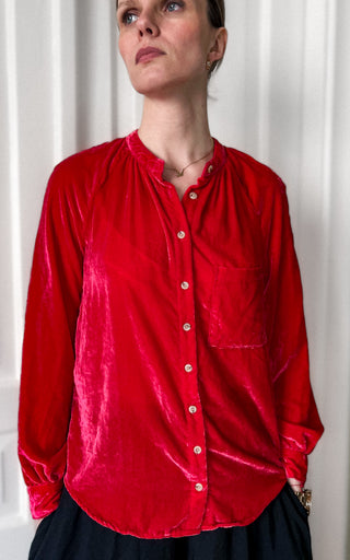 Czerwona karminowa welurowa koszula Pilcro Anthropologie | 38 40