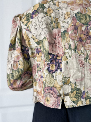 Beżowy lniany austriacki żakiet vintage w kwiaty Original Salzburger Tracht | 42 44