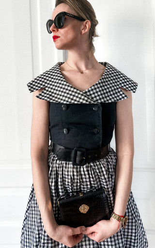 Czarno-biała sukienka w kratę retro pin-up rozkloszowana w stylu lat 50. Vera Mont | 36