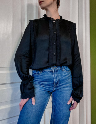 Czarna romantyczna koszula z wiskozy i modalu model Austin Blouse Fabienne Chapot | 42 44