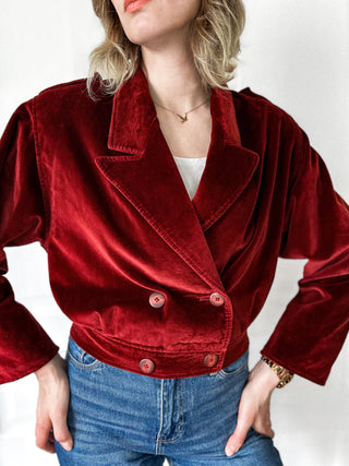 Czerwona krótka aksamitna kanadyjska marynarka vintage | 36 38