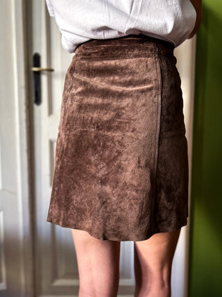 Brązowa taupe spódnica zamszowa mini z wysokim stanem Benetton | 36 38