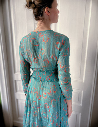 Niebieska morska długa sukienka maxi mgiełka pływaczki basen | 36 38
