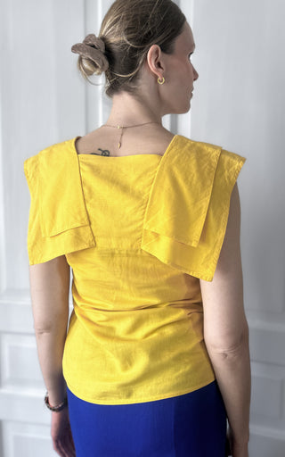 Bluzka żółta słoneczna len bawełna american vintage CHAUS | 36