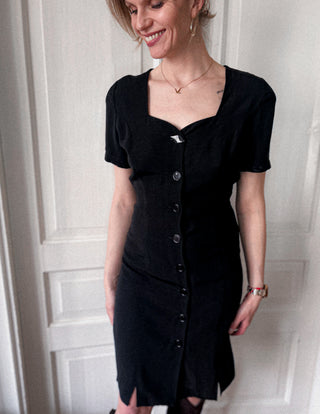 Czarna francuska sukienka midi z wiskozy lata 80 dekolt serce Joseph Bitton | 38 40