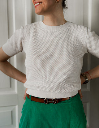Kremowy bawełniany sweterek t-shirt sweterkowy Uniqlo x Comptoir des Cottoniers | 36 38