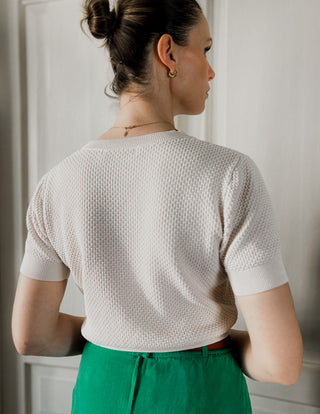Kremowy bawełniany sweterek t-shirt sweterkowy Uniqlo x Comptoir des Cottoniers | 36 38
