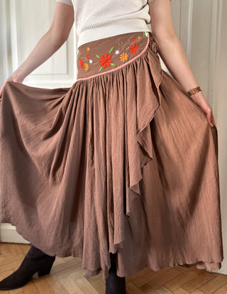 Brązowa spódnica długa maxi boho folk hafty Animal | 42 44