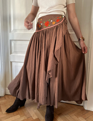 Brązowa spódnica długa maxi boho folk hafty Animal | 42 44