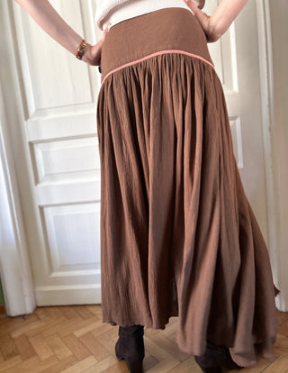 Brązowa spódnica długa maxi boho folk hafty Animal | 42 44