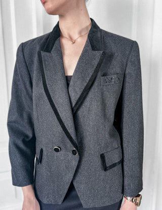 Szara grafitowa wełniana marynarka lata 80 pure new wool Woolmark Basler | 40 42