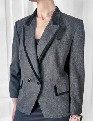 Szara grafitowa wełniana marynarka lata 80 pure new wool Woolmark Basler | 40 42