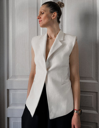 Kremowa kamizelka wiskoza len Victoria Beckham x Mango | 34 36