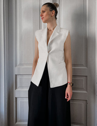 Kremowa kamizelka wiskoza len Victoria Beckham x Mango | 34 36