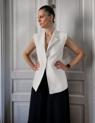 Kremowa kamizelka wiskoza len Victoria Beckham x Mango | 34 36
