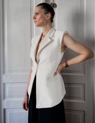 Kremowa kamizelka wiskoza len Victoria Beckham x Mango | 34 36