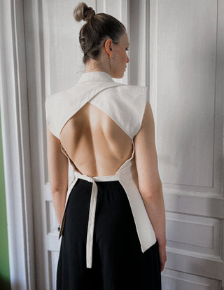 Kremowa kamizelka wiskoza len Victoria Beckham x Mango | 34 36