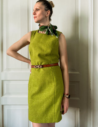 Zielona limonkowa sukienka princeska wełna tweed Boden | 42 44