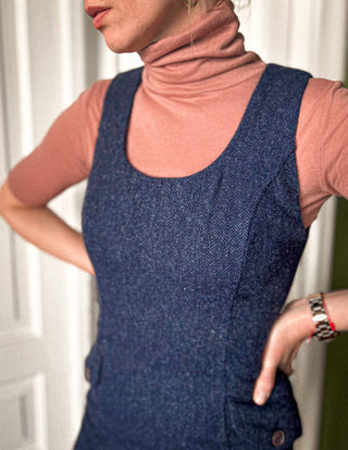 Granatowa sukienka mini princeska wełniana tweed jodełka Triangle | 36 38